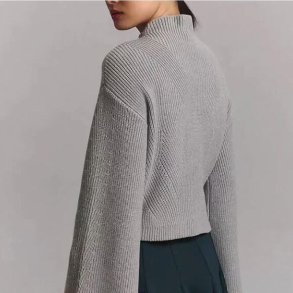 ANTHROPOLOGIE x MAEVE Katey Mock Neck Bell Sleeve Sweater Gray Sz M $118 {Y29} - Picture 2 of 7